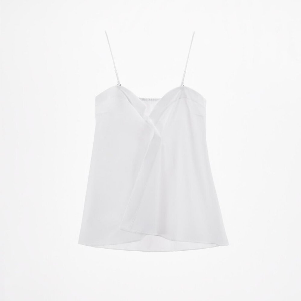 ZARA White Poplin Sweetheart Neck Top, Size: XS